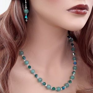 NWT Crystals & Green Aventurine Necklace Set